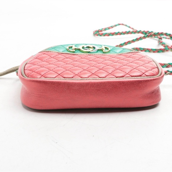 GUCCI TRAPUNTATA Red Green METALLIC QUILTED Leather Mini Crossbody 💯 Authentic - Picture 6 of 12